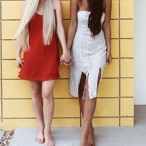 Strapless Striped Dress with slits in front